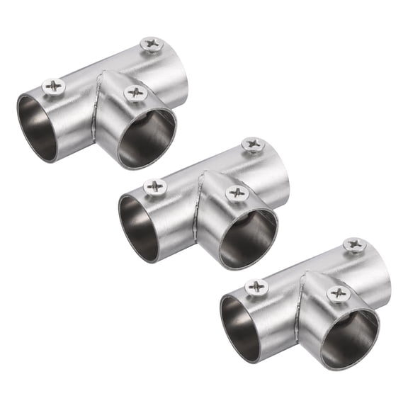 Uxcell 3Pcs End Rail Clamps 3/4" Stainless Steel Flat Structural Pipe Connector 3-Way Chain Link Fence Clamps Fit 3/4" OD Pipe with Bolts & Nuts for DIY Shelf, Silver