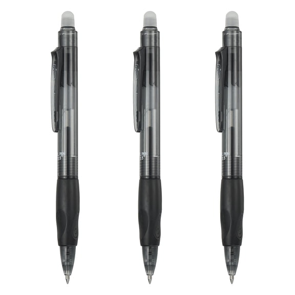 Uxcell 3Pcs Erasable Gel Pens, 0.5mm Retractable Fine Point Heat Erasable Marking Pen Smooth Writing Fabric Markers for Sewing Drawing Writing Planner, Black Ink