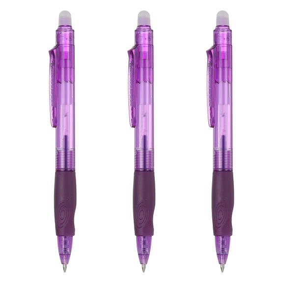 Uxcell 3Pcs Erasable Gel Pens, 0.5mm Retractable Fine Point Heat Erasable Marking Pen Smooth Writing Fabric Markers for Sewing Drawing Writing Planner, Purple Ink