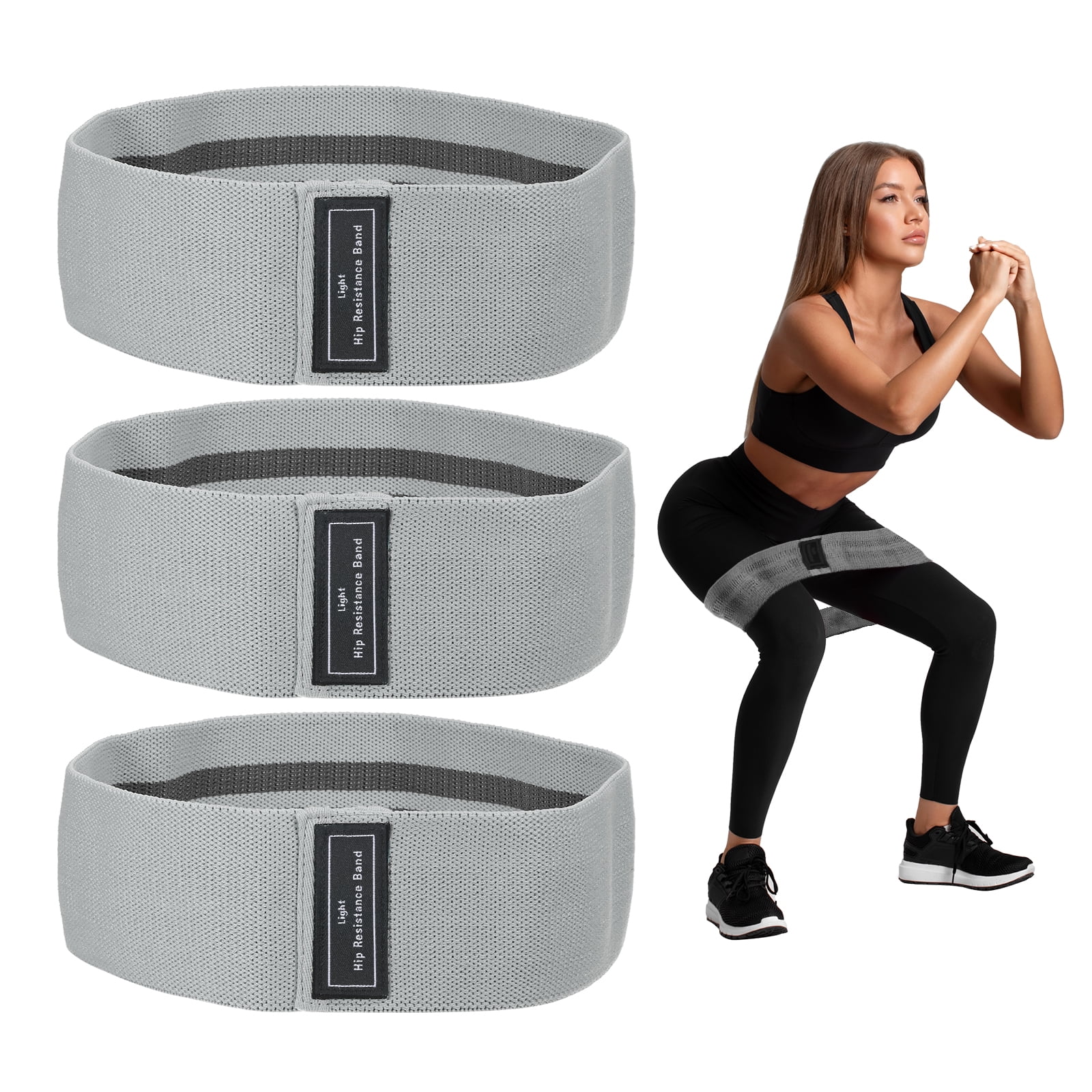 Uxcell 3Pcs Fabric Resistance Bands Booty Workout Bands with Bag and Instruction, Light Grey(light)