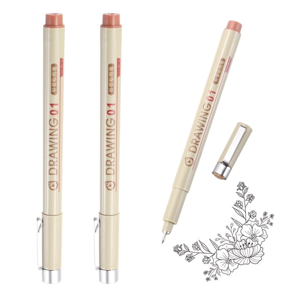 Uxcell 3Pcs Fineliner Ink Pens, 0.25mm Brown Micro Pens with Waterproof Archival Ink for Watercolor Sketching Cartoon Technical Drawing