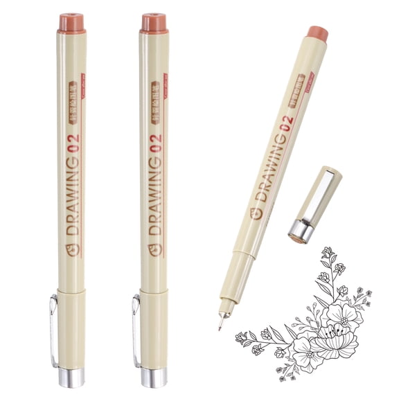 Uxcell 3Pcs Fineliner Ink Pens, 0.3mm Brown Micro Pens with Waterproof Archival Ink for Watercolor Sketching Cartoon Technical Drawing