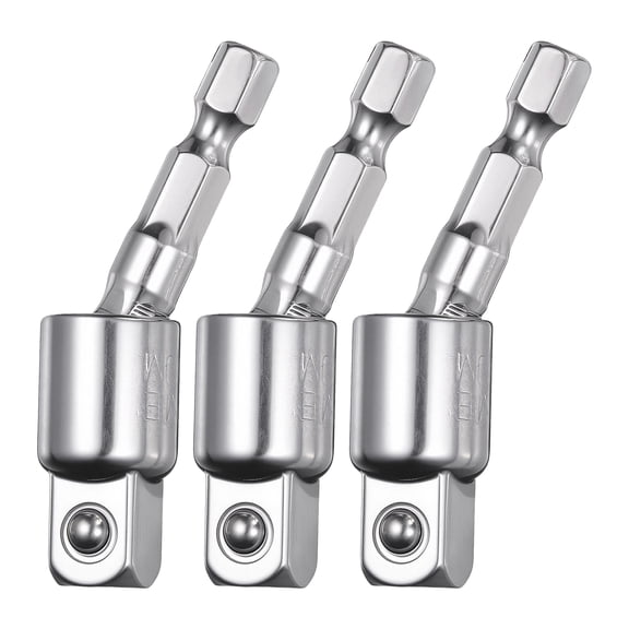 Uxcell 3Pcs Impact Socket Adapter 3/8" Drive 1/4" Hex Shank 360 Degree Rotatable CR-V Steel Power Drill Socket Swivel Adapter Universal Joint Extension Driver Bit, Silver