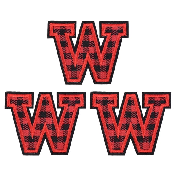 Uxcell 3Pcs Iron on Letter Patches, 5.5cm/2.17" Alphabet W Embroidered Letter Patches, Small A-Z Alphabet Applique for DIY Clothes Hats Bags Jeans Jackets, Red Black Buffalo Plaid