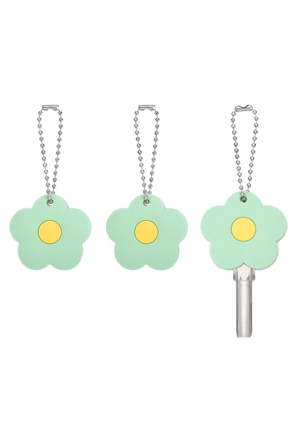3Pcs Key Covers Caps, Flower Key Identifiers Markers Tags Covers Case Shell Head Protector Caps Toppers for 1.26" Flat for Office House Apartment Accessories, Green