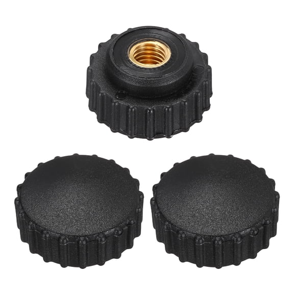 Uxcell 3Pcs Knurled Knobs M10 Female Thread 28mm Head Plastic Non-Through Hole Brass Screw-in Clamping Handles Threaded Matte Handle Hand Tightening Knob Thumb Screws