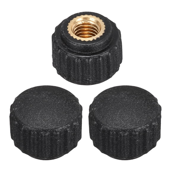 Uxcell 3Pcs Knurled Knobs M6 Female Thread 16mm Head Plastic Non-Through Hole Brass Screw-in Clamping Handles Threaded Matte Handle Hand Tightening Knob Thumb Screws