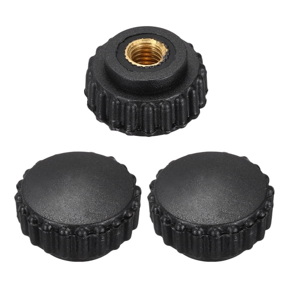 Uxcell 3Pcs Knurled Knobs M6 Female Thread 22mm Head Plastic Non-Through Hole Brass Screw-in Clamping Handles Threaded Matte Handle Hand Tightening Knob Thumb Screws