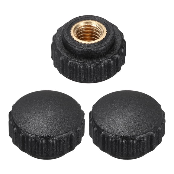 Uxcell 3Pcs Knurled Knobs M8 Female Thread 22mm Head Plastic Non-Through Hole Brass Screw-in Clamping Handles Threaded Matte Handle Hand Tightening Knob Thumb Screws