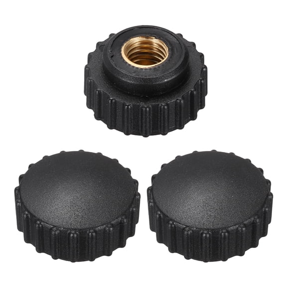 Uxcell 3Pcs Knurled Knobs M8 Female Thread 28mm Head Plastic Non-Through Hole Brass Screw-in Clamping Handles Threaded Matte Handle Hand Tightening Knob Thumb Screws