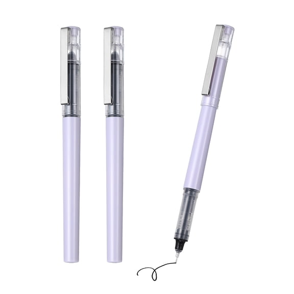 Uxcell 3Pcs Liquid Ink Rollerball Pens, 0.5mm Fine Point Needle Tip Pens Smooth Writing Gel Ink Quick Dry Black Ink for Office Note Taking Journaling, Purple Body