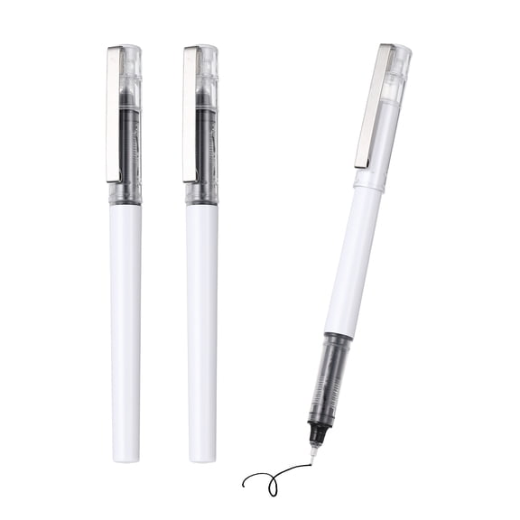 Uxcell 3Pcs Liquid Ink Rollerball Pens, 0.5mm Fine Point Needle Tip Pens Smooth Writing Gel Ink Quick Dry Black Ink for Office Note Taking Journaling, White Body