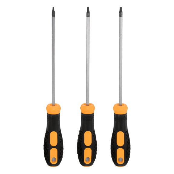 Uxcell 3Pcs Magnetic Torx Screwdriver T10/T15/T20 CR-V Steel Security Star 6 Point Head Precision Screw Driver for Mechanical Equipment Electronic Devices Household, Black-Yellow