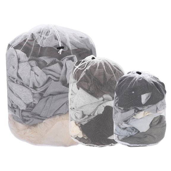 Uxcell 3Pcs Mesh Laundry Bag, Large Drawstring Net Laundry Bag Coarse Mesh for Washing Machine for College, Dorm, Travel, Family and Apartment Residents(M ,L ,XL , White)
