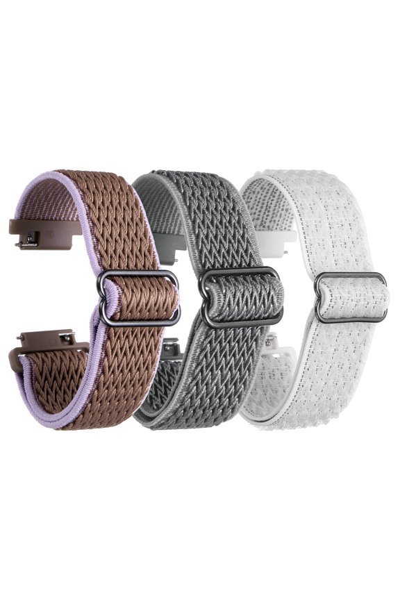 3Pcs Nylon Elastic Braided Watch Strap 16mm Stretchy Solo Loop Watch Bands Adjustable Quick Release Replacement Wristband W Slide Buckle for Women Men Light Grey/Light Purple/White