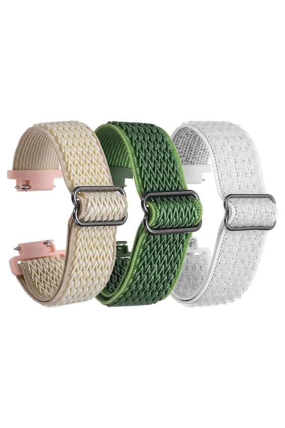 3Pcs Nylon Elastic Braided Watch Strap 16mm Stretchy Solo Loop Watch Bands Adjustable Quick Release Replacement Wristbands W Slide Buckle for Women Men, Rose Pink/Light Green/White