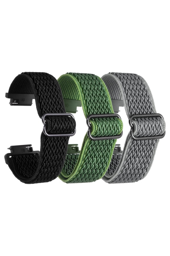 3Pcs Nylon Elastic Braided Watch Strap 16mm Stretchy Solo Loop Watch Bands Adjustable Quick Release Replacement Wristbands W Slide Buckle for Women Men Black/Light Gray/Light Green
