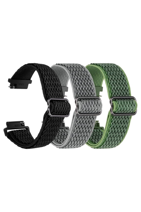 3Pcs Nylon Elastic Braided Watch Strap 18mm Stretchy Solo Loop Watch Bands Adjustable Quick Release Replacement Wristbands W Slide Buckle for Women Men Black/Light Gray/Light Green