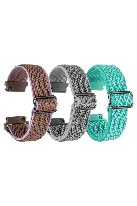 3Pcs Nylon Elastic Braided Watch Strap 20mm Stretchy Solo Loop Watch Bands Adjustable Quick Release  Wristbands W Slide Buckle for Women Men, Mint Green/Light Purple/Light Grey