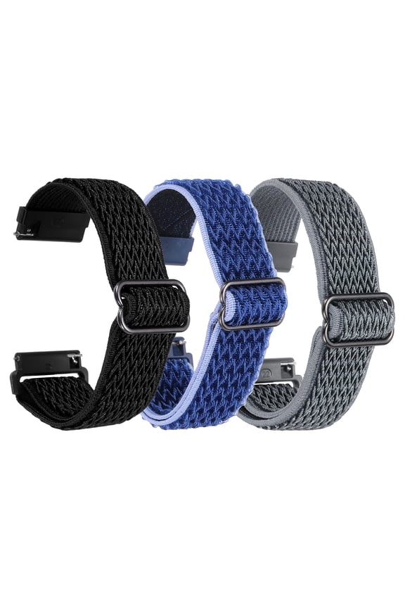3Pcs Nylon Elastic Braided Watch Strap 22mm Stretchy Solo Loop Watch Bands Adjustable Quick Release Replacement Wristbands with Slide Buckle for Women Men Black/Dark Grey/Dark Blue