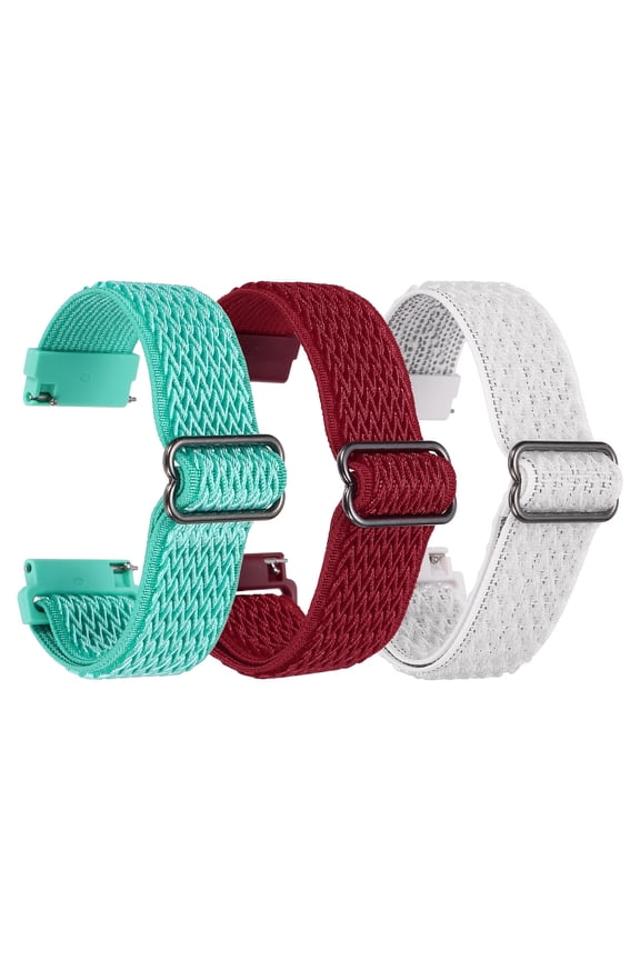 3Pcs Nylon Elastic Braided Watch Strap 22mm Stretchy Solo Loop Watch Bands Adjustable Quick Release Replacement Wristbands with Slide Buckle for Women Men Mint Green/White/Dark Red