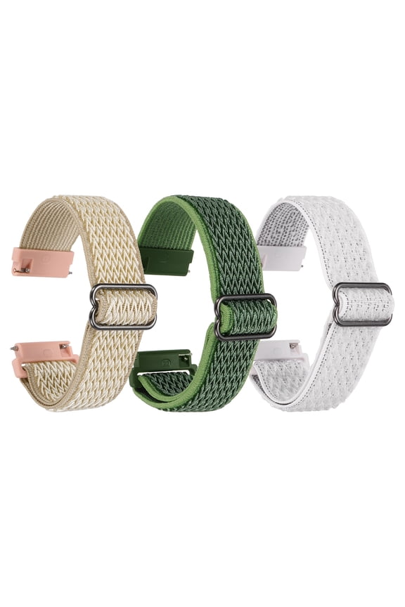 3Pcs Nylon Elastic Braided Watch Strap 22mm Stretchy Solo Loop Watch Bands Adjustable Quick Release Replacement Wristbands W Slide Buckle for Women Men, Rose Pink/Light Green/White