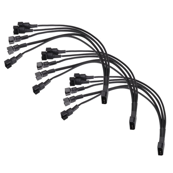 Uxcell 3Pcs PWM Fan Splitter Cable (4 Pin 1 to 5 Ways, 10.6 Inch / 27cm) - Black Sleeved Braided Fan Power Extension Adapter Cable for Computer Case Cooling Fans