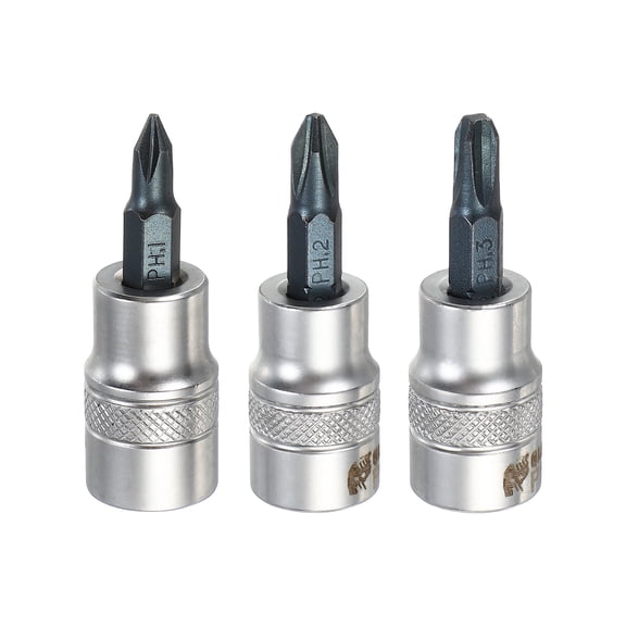 Uxcell 3Pcs Phillips Bit Socket 3/8" Drive PH1/PH2/PH3 S2 Steel Cross Head Screwdriver Drill Bits CR-V Steel Socket Adapter for Home Auto Axle Hex Nuts Bolts Repair