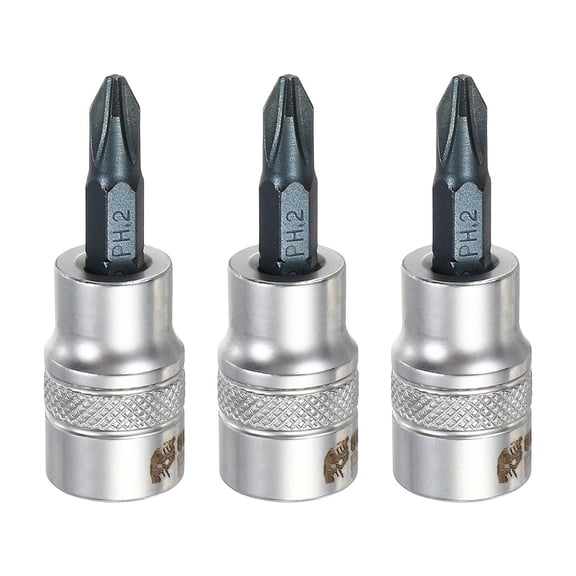 Uxcell 3Pcs Phillips Bit Socket 3/8" Drive PH2 S2 Steel Cross Head Screwdriver Drill Bits CR-V Steel Socket Adapter for Home Auto Axle Hex Nuts Bolts Repair