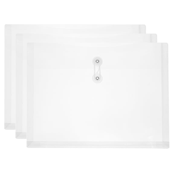 Uxcell 3Pcs Plastic Envelopes with Button String Tie Closure, Letter A4 Size File Document Folders Envelopes for Home Work Office Organization, Clear