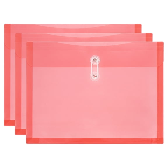 Uxcell 3Pcs Plastic Envelopes with Button String Tie Closure, Letter A4 Size File Document Folders Envelopes for Home Work Office Organization, Red