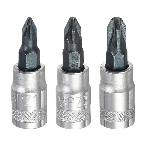 Uxcell 3Pcs Pozi Bit Socket 1/4" Drive PZ1/PZ2/PZ3 S2 Steel Security Head Screwdriver Drill Bits CR-V Steel Socket Adapter for Home Auto Axle Hex Nuts Bolts Repair