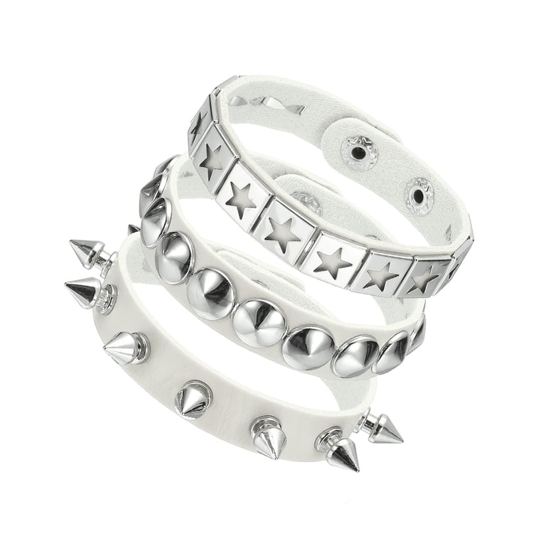 Uxcell 3Pcs Punk Rock Studded Leather Bracelet Set, 8.7 Uxcell 3Pcs Punk Rock Studded Leather Bracelet Set, 8.7