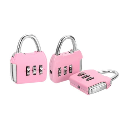 Uxcell 3Pcs Resettable 3 Digit Combination Lock, (47 x 36mm, Pink), Customizable Code Combination Padlock Sports Locker Lock for Gym Backpack Fence Backyard Gate