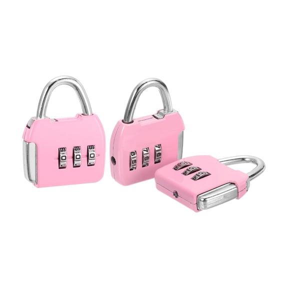 Uxcell 3Pcs Resettable 3 Digit Combination Lock, (47 x 36mm, Pink), Customizable Code Combination Padlock Sports Locker Lock for Gym Backpack Fence Backyard Gate