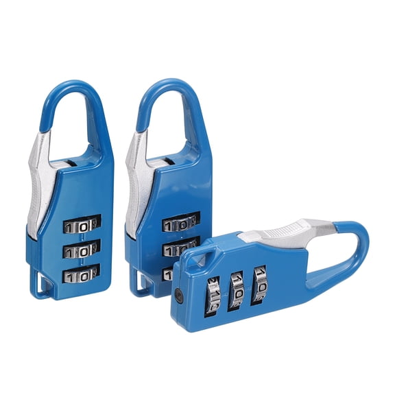Uxcell 3Pcs Resettable 3 Digit Combination Lock, (55 x 21mm, Sapphire), Customizable Code Combination Padlock Sports Locker Lock for Gym Backpack Fence Backyard Gate
