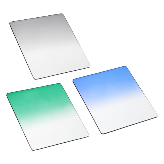 Uxcell 3Pcs Reverse GND Filter (84 x 95 mm) - Square High Transmittance Graduated Neutral Density Lens Filter for Long Exposure and Landscape Photography, Gray/Blue/Green