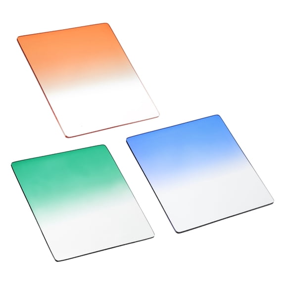 Uxcell 3Pcs Reverse GND Filter (84 x 95 mm) - Square High Transmittance Graduated Neutral Density Lens Filter for Long Exposure and Landscape Photography, Orange/Green/Blue