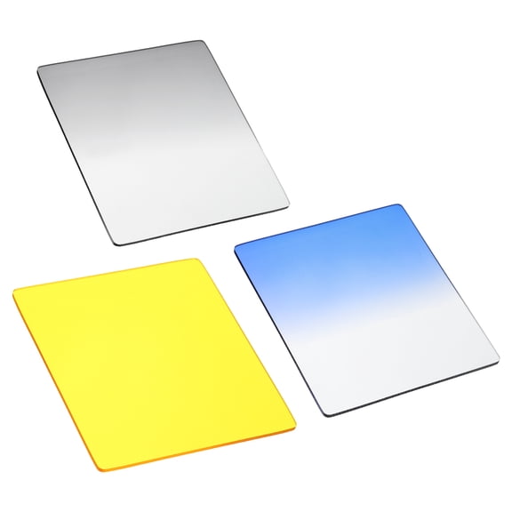 Uxcell 3Pcs Reverse GND Filter (84 x 95 mm) - Square High Transmittance Graduated Neutral Density Lens Filter for Long Exposure and Landscape Photography, Yellow/Blue/Gray