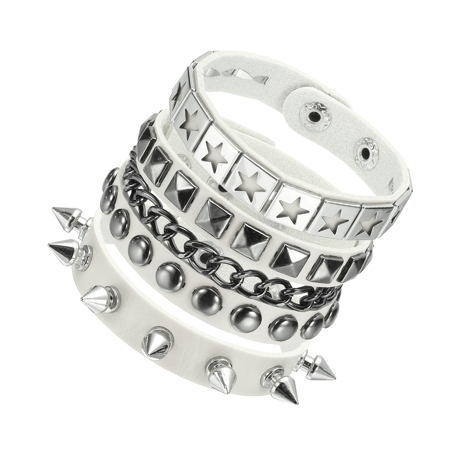QUARKZMAN 3 Bracelets Cuir Punk – Rivets Carrés, Clous Gothiques, Réglables 22 Cm – Noir Et Jaune – Lot Pour Halloween, Concerts, Mode Emo