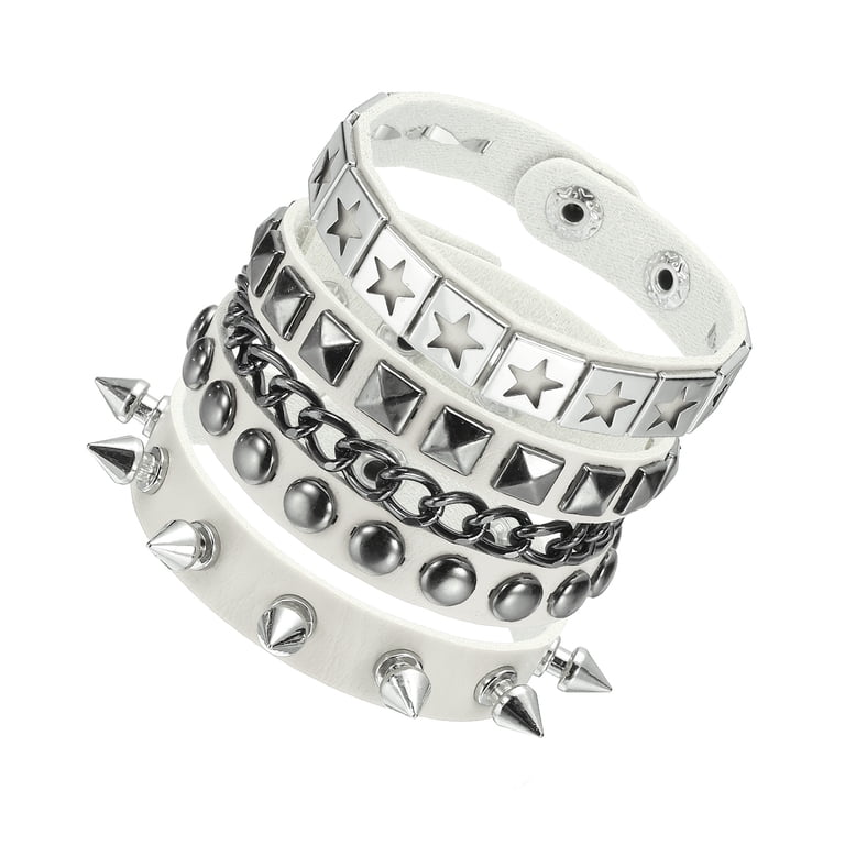 Uxcell 3Pcs Rock Punk Studded Leather Bracelet Set, 8.7