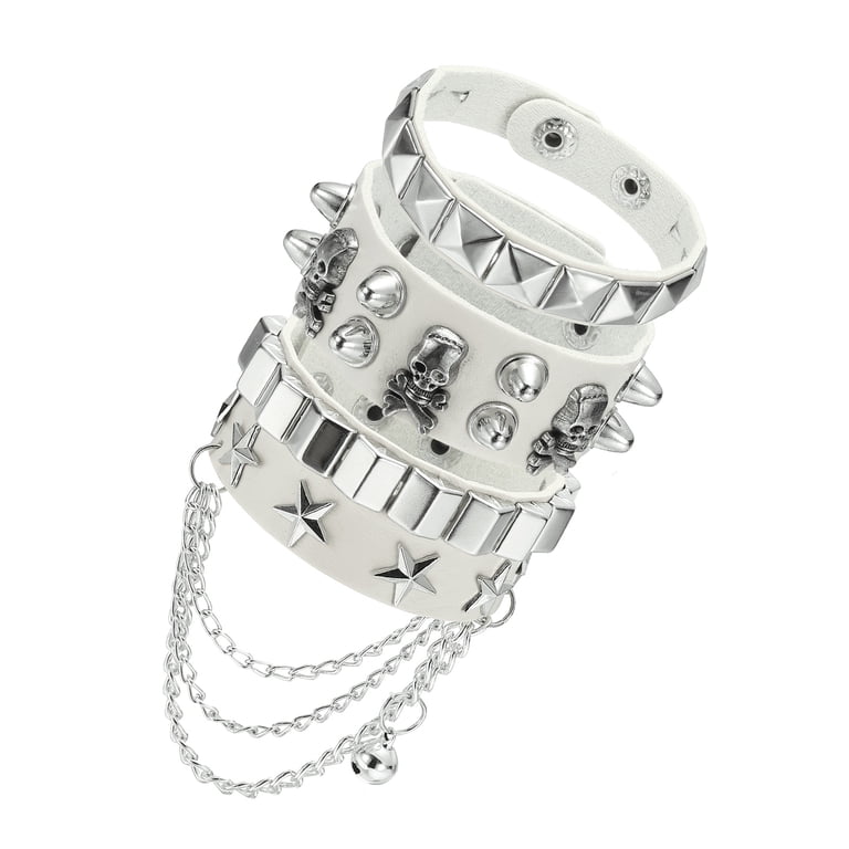 Uxcell 3Pcs Rock Punk Studded Leather Bracelet Set, 8.7