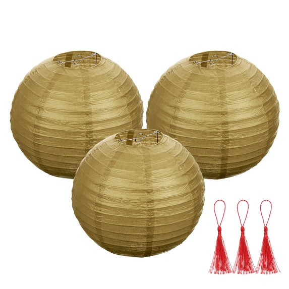 Uxcell 3Pcs Round Paper Lanterns Paper Lantern Party Decorations Gold 12 inch