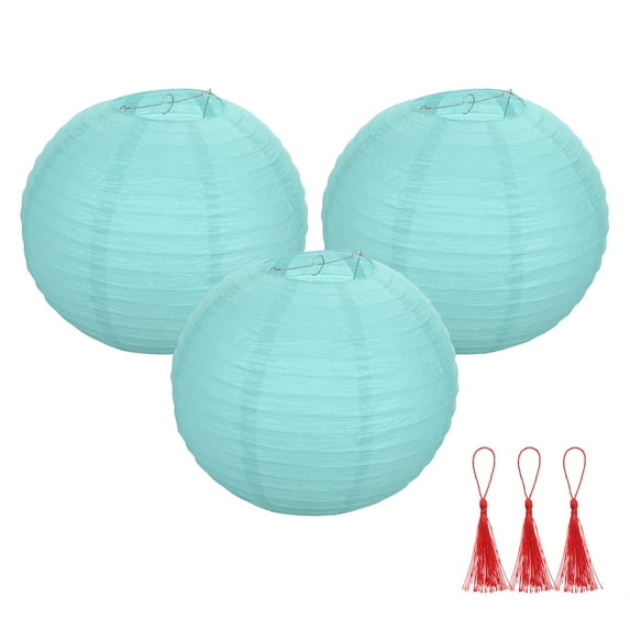 Uxcell 3Pcs Round Paper Lanterns Paper Lantern Party Decorations Light Blue 16 inch