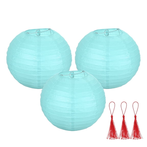 Uxcell 3Pcs Round Paper Lanterns Paper Lantern Party Decorations Light Blue 8 inch