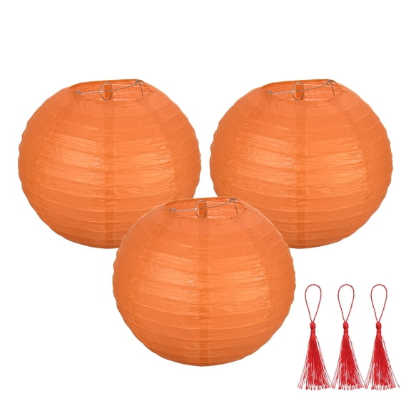 Uxcell 3Pcs Round Paper Lanterns Paper Lantern Party Decorations Orange 8 inch