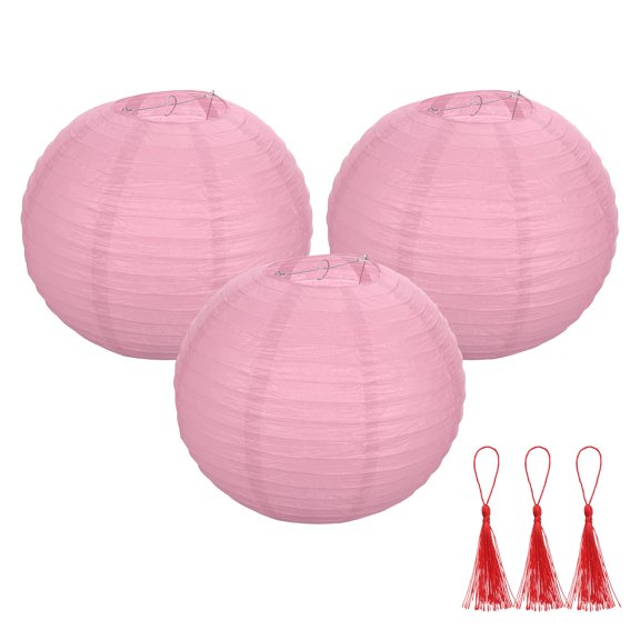 Uxcell 3Pcs Round Paper Lanterns Paper Lantern Party Decorations Pink 14 inch