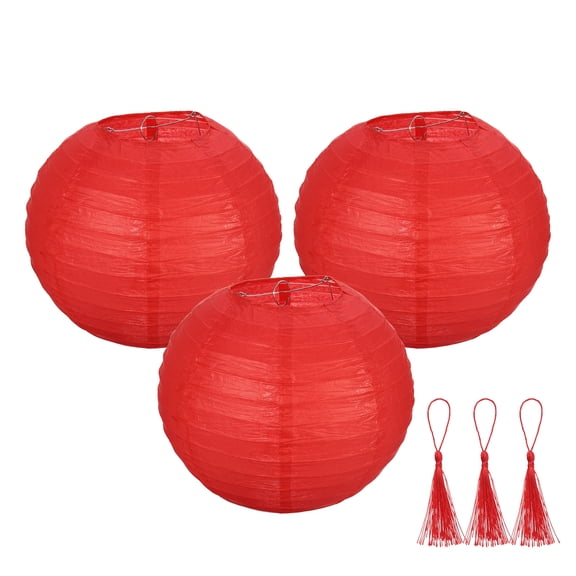 Uxcell 3Pcs Round Paper Lanterns Paper Lantern Party Decorations Red 8 inch