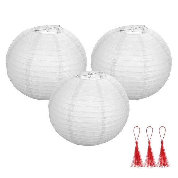 Uxcell 3Pcs Round Paper Lanterns Paper Lantern Party Decorations White 16 inch