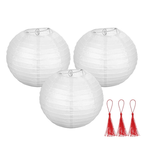 Uxcell 3Pcs Round Paper Lanterns Paper Lantern Party Decorations White 8 inch